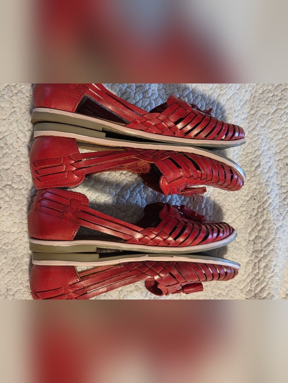 Women's Red Woven Leather Huaraches, Sizes 8 and 9 - Picture 12 of 13